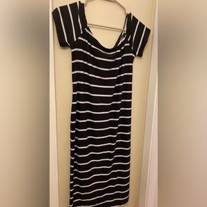 Black & White Stripes Bodycon Midi Dress || Large
